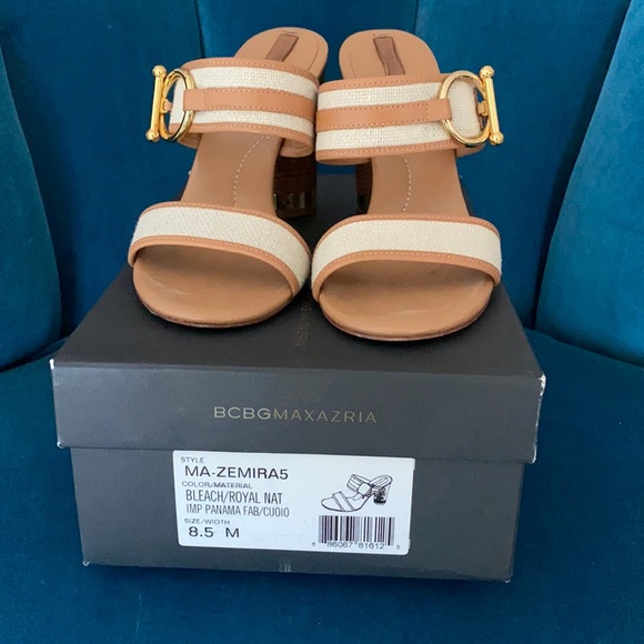 BCBGMaxAzria stacked heel - leather and fabric - Picture 2 of 4